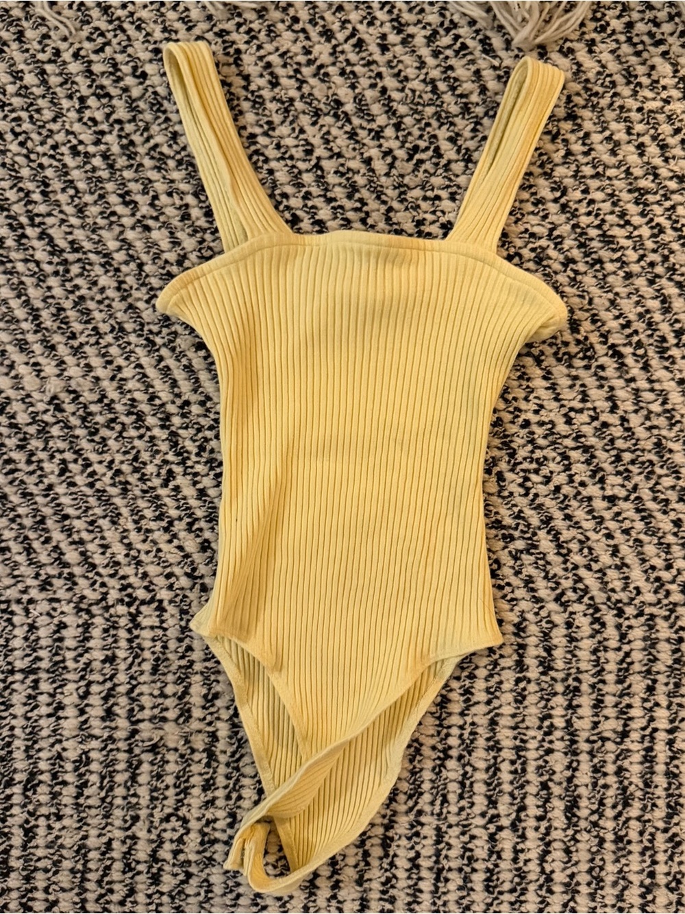 Ivy & Main Boutique Bodysuit Pale Yellow Small Ribbed Straight Neckline Soft